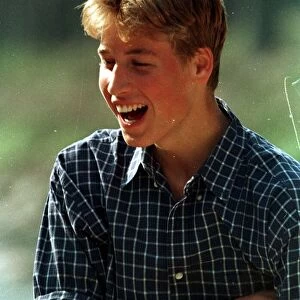 Prince William at River Dee, Balmoral, August 1997 Wearing checked shirt open necked