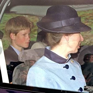 Princess Anne August 1998 in car with Prince Harry arriving at church in Crathie
