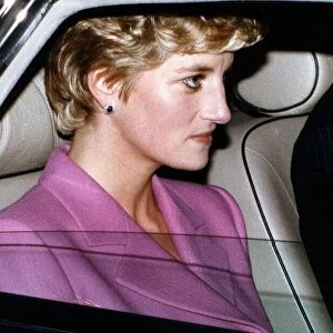 Princess Diana leaving the Hilton Hotel in London after lunch a a Christmas Gala