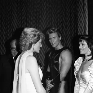 Princess Diana meets actress Margot Kidder and the other stars of the film Superman IV