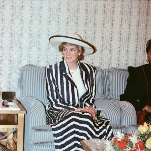 Princess Diana with Princess Mariam upon her arrival at the airport in Kuwait