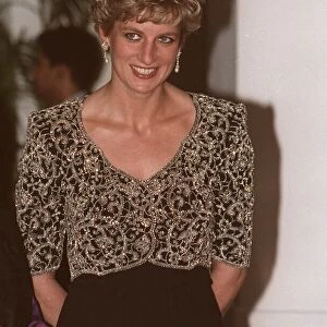 Princess Diana during a visit to India black dress with embroidered bodice tiara