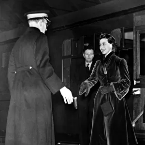 Princess Margaret is greeted by Viscount Allendale as she steps from the train at