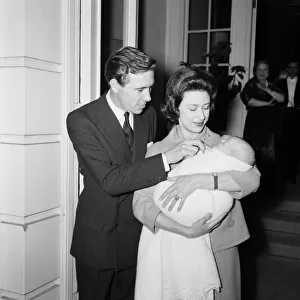 Princess Margaret and Lord Snowdon leaving Clarence House with their newborn son Viscount