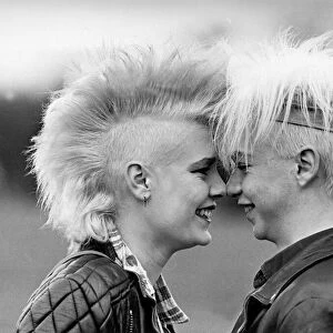 Punks Wendy Darlow and boyfriend Martyn Hawden 1985 bleached Mohican haircuts