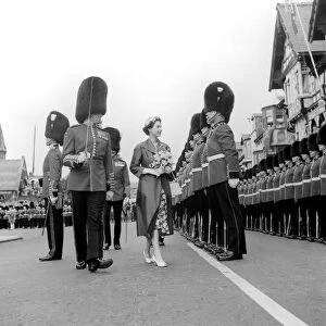 Queen Elizabeth Aug 1955 on tour in Wales Inspecting the Guards