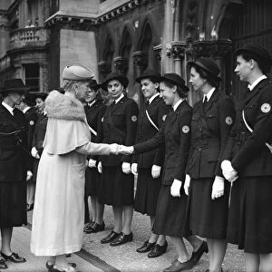 Queen Mary with American red cross women in Bristol during the Second World War