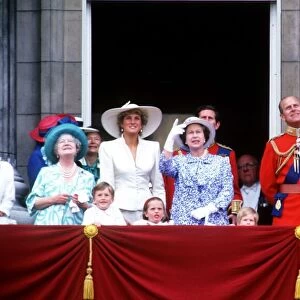 The Queen with royal family on balcolny for trooping of the colour ceremony June