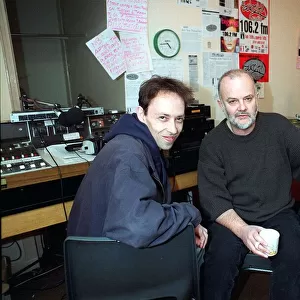 Radio One DJ Steve Lamacq and John Peel at the decks of Subcity Radio in Glasgow student