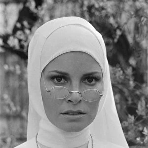 Raquel Welch pictured on set, in Hungary filming her new movie "Bluebeard"