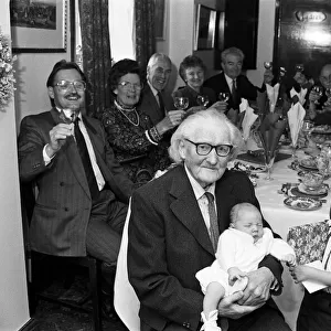 Relatives toast Mr Frederick Braund, of Fixby, at his 100th birthday celebration