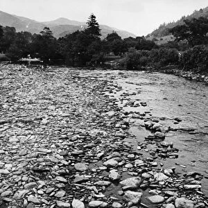 River scene at Dinas Mawddwy, North Wales. Circa 1970
