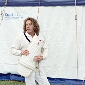 Roger Daltrey, lead singer of The Who rock group, in action during a charity cricket
