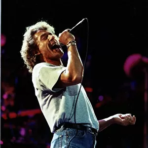 Roger Daltrey Singer from the rock group The Who singing on stage July 1989