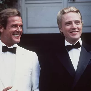 Roger Moore and Christopher Walken August 1984 on the set of the James Bond 007 film A