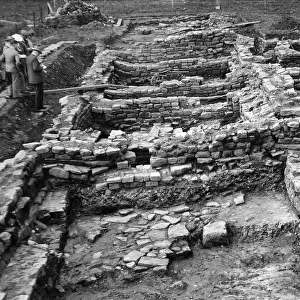 The Roman fort at Housesteads is being inspected by H. M. Office of works in January 1934
