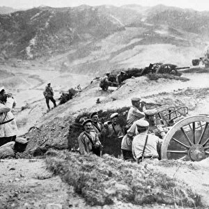 Russian artillery entrenched during their battle against the Austro-Hungarian army