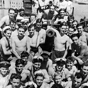 Safely back in harbour, the crew of a British submarine which had endured a 14-hour