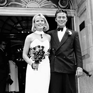 Sara Crowe Actress with her husband Toby Dale on the steps of Chelsea Town Hall after