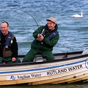 Sean Wilson Actor October 98 Coronation Street actor on small fishing boat on lake
