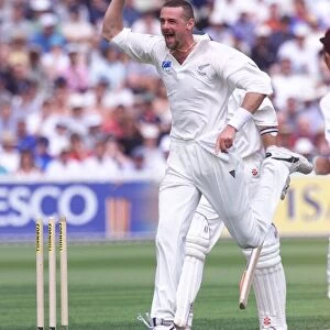 Simon Doull Cricket Player Of New Zealand July 1999 Celebrates Taking The Wicket Of