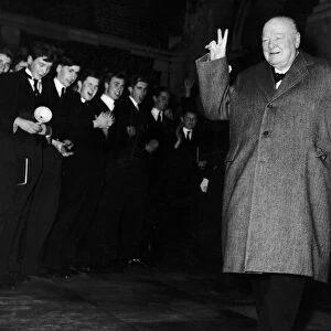 Sir Winston Churchill V-sign V for Victory sign 1953 Prime Minister visiting old