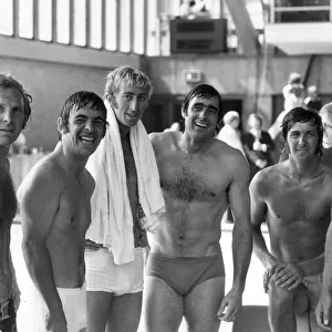 Sports superstar competition. 21st August 1973 Seven sportsmen finish the swimming