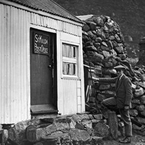 The St Kilda Post Office and post master in the village on Hirta the main island in