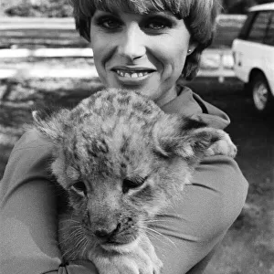 Stars of the new TV series "The Avengers", Joanna Lumley with Sheba the lion