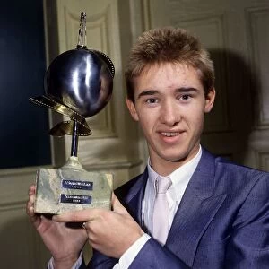 Stephen Hendry holding trophy December 1987