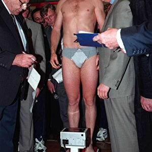 Steve Collins during weigh in before fight with Nigel Benn in Manchester