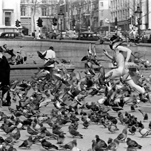 The Streaker March 1974, among the pigeon at Trafalgar Square
