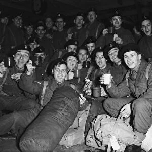 Suez Crisis 1956 Troops aboard the Empire Fowey at Southhampton enjoy a cup of tea