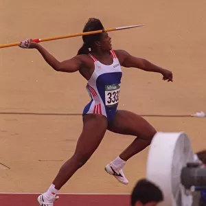 Tessa Sanderson of Great Britain rears back for a throw during the women