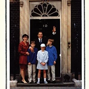 Tony Blair Christmas card December 1997 - Tony Blair and family outside Ten Downing