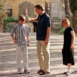 Tony Blair on holiday in Tuscany August 1998 with wife Cherie and children Kathryn