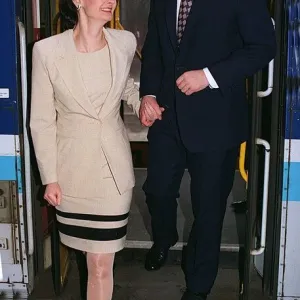 Tony Blair Labour Party leader with his wife Cherie Blair arriving at Gloucester Station