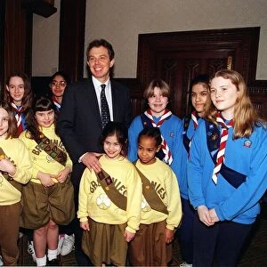 Tony Blair MP Labour leader with Brownies and Girl Guides as they launch their Zoom