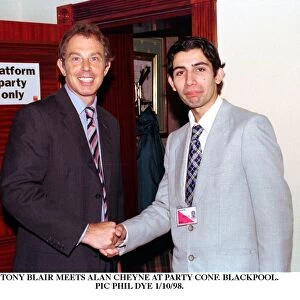 Tony BLair Prime Minister Ocotber 1998 shaking hands with Alan Cheyne at Labour Party