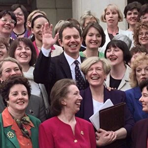 Tony Blair surrounded by some of the 101 new woman Labour MPs on first day of his new