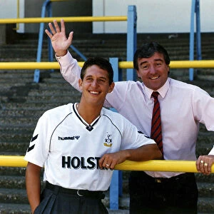 Tottenham Hotspur footballer Gary Lineker with his manager Terry Venables on the terraces