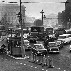 Traffic jam outside the entrance to the Queensway Tunnel in Liverpool after an earlier