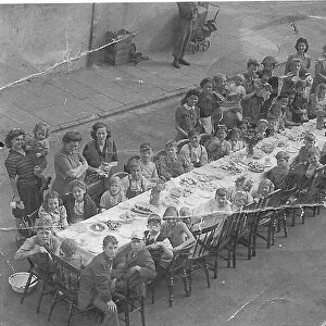 A VE Day party in Roath Court Road, Cardiff, 1945