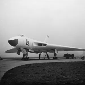 Vulcans of the 617 "Dambusters"squadron at RAF Scampton leave for a