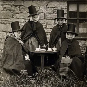 Wales National Costume - Four women in traditional Welsh Costumes