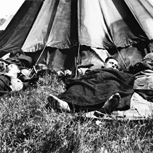 War Dunkirk Evacuation of BEF from Dunkirk tired troops sleep in a camp after their