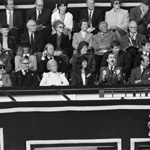 Watford chairman Elton John pictured watching the 1984 FA Cup Final at Wembley Stadium