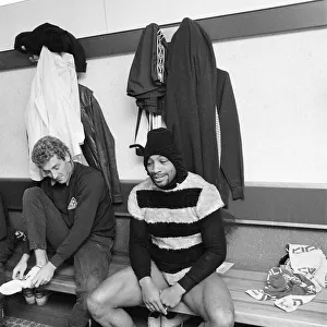 West Bromwich Albion Player, Cyrille Regis wearing fancy dress costume in dressing room