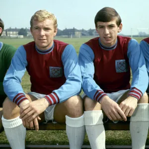 West Ham United captain Bobby Moore with teammate Martin Peters August 1965