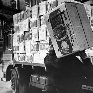 Wholesale Fruit Market, Liverpool, 15th February 1974. Cyprus fruit arriving at market